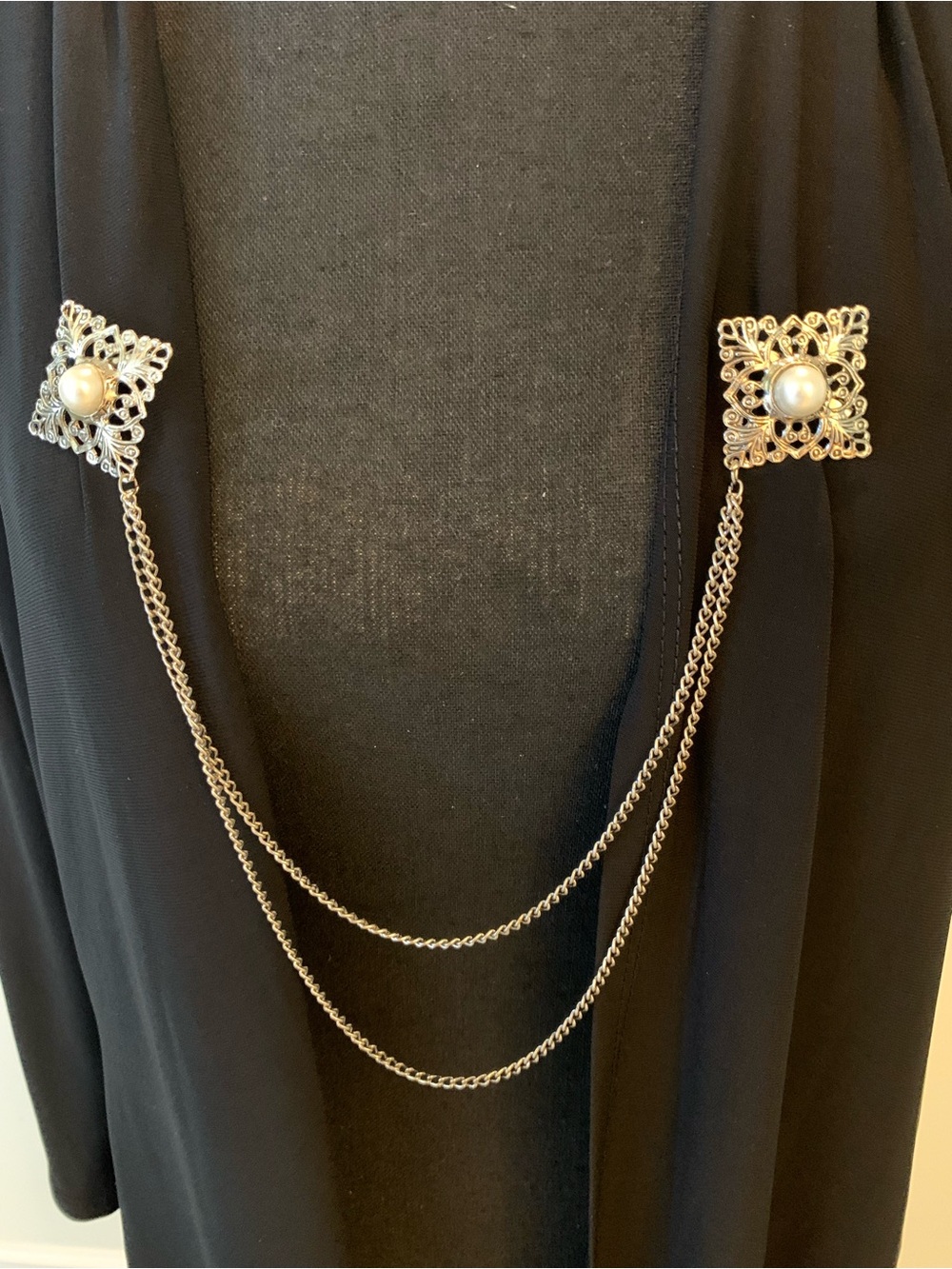 Vintage Pearlesque Accent Silver-Tone Chain Sweater Pins (pins only)